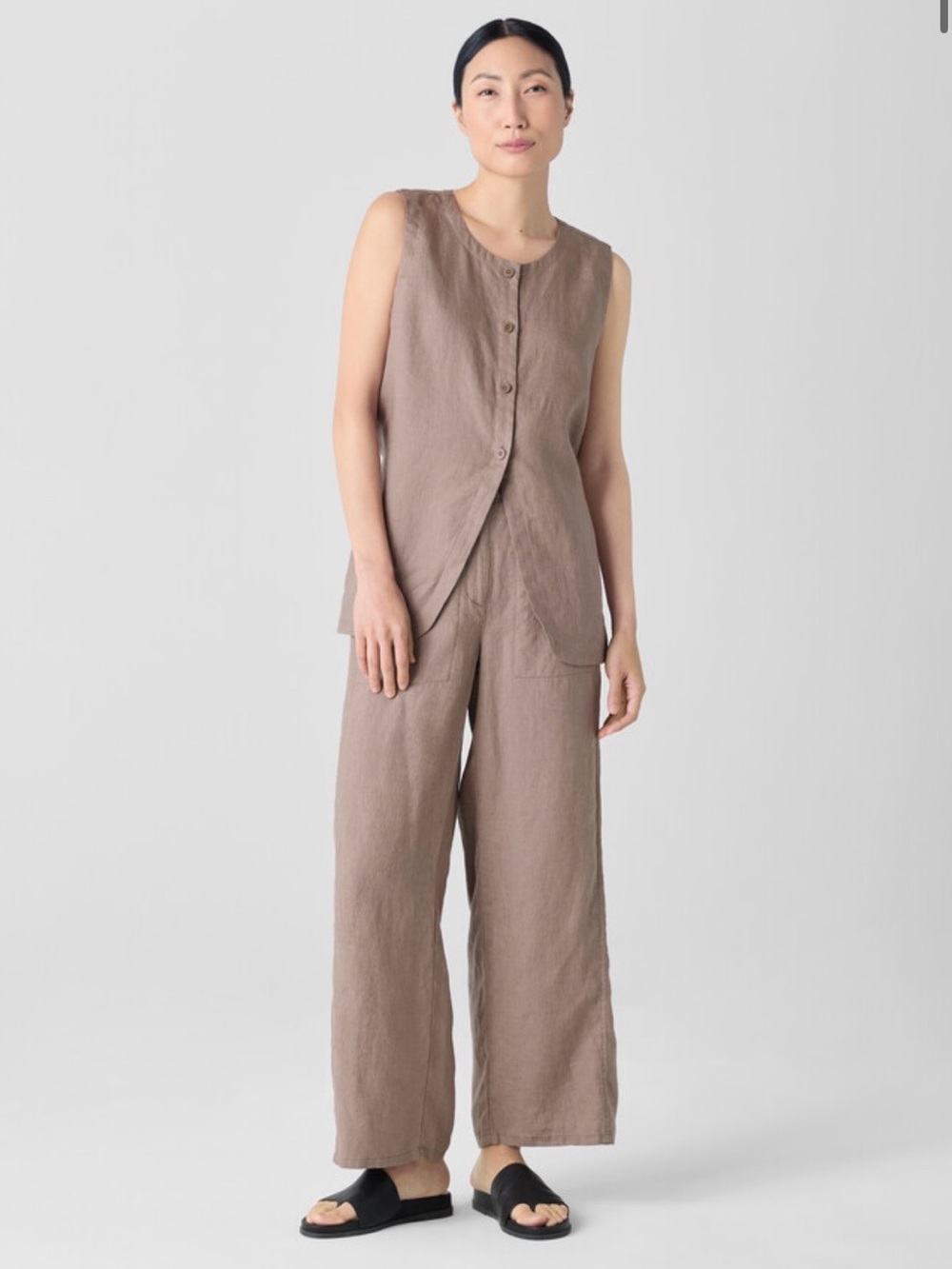 Eileen Fisher Organic Linen Wide-Leg Trouser Pant in Cocoa